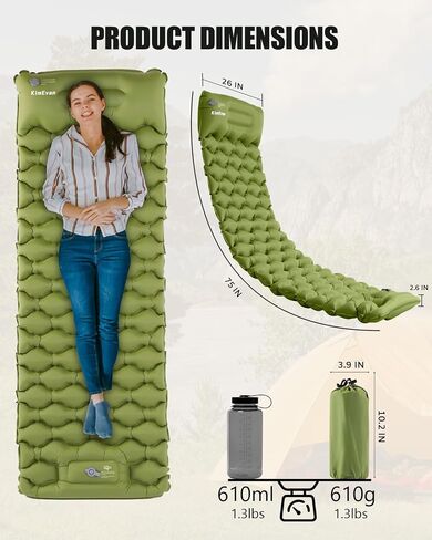 Sleeping Pad for Camping, Inflatable Camping Pad Built-in Foot Pump and Pillow, 75"×26" Single Size, Lightweight & Compact Camping Air Mattresses for Backpacking, Hiking, Traveling, Tent in Saudi Arabia