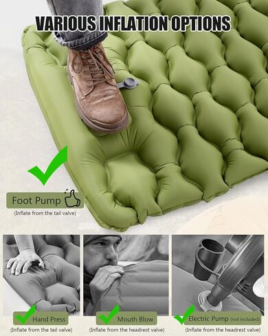 Sleeping Pad for Camping, Inflatable Camping Pad Built-in Foot Pump and Pillow, 75"×26" Single Size, Lightweight & Compact Camping Air Mattresses for Backpacking, Hiking, Traveling, Tent in Saudi Arabia