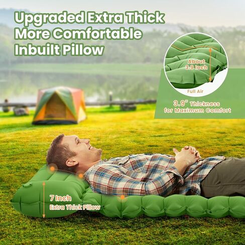 ropoda Extra Thickness 3.9'' Inflatable Sleeping Pad for Camping with Pillow, Built-in Foot Pump, 77''*27'' Sleeping Mat with Carry Bag, Ultralight & Compact Camping Mattress for Hiking, Camping Pad in Saudi Arabia