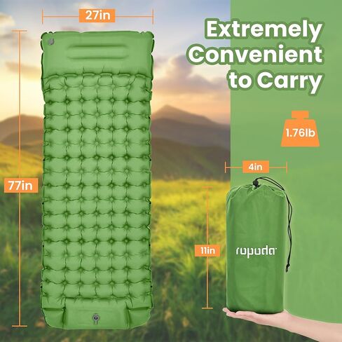 ropoda Extra Thickness 3.9'' Inflatable Sleeping Pad for Camping with Pillow, Built-in Foot Pump, 77''*27'' Sleeping Mat with Carry Bag, Ultralight & Compact Camping Mattress for Hiking, Camping Pad in Saudi Arabia