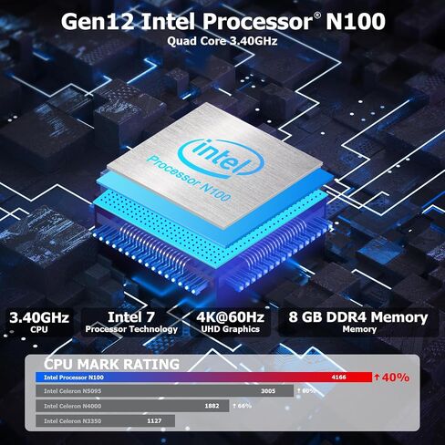 AWOW Mini PC N100, AK10 Pro 8GB RAM 256GB M.2 SSD Mini Computers Intel Alder Lake N100(3.4GHz), Mini Desktop Computer 4K Dual Display/WiFi/BT/USB3.2/Gigabit Ethernet for Office, Home, Business in Kuwait