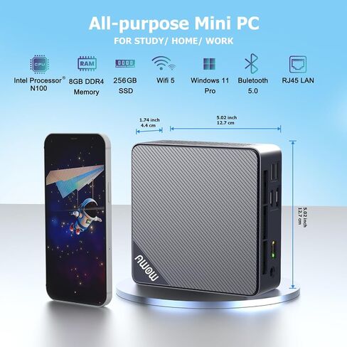 AWOW Mini PC N100, AK10 Pro 8GB RAM 256GB M.2 SSD Mini Computers Intel Alder Lake N100(3.4GHz), Mini Desktop Computer 4K Dual Display/WiFi/BT/USB3.2/Gigabit Ethernet for Office, Home, Business in Kuwait