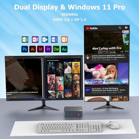 AWOW Mini PC N100, AK10 Pro 8GB RAM 256GB M.2 SSD Mini Computers Intel Alder Lake N100(3.4GHz), Mini Desktop Computer 4K Dual Display/WiFi/BT/USB3.2/Gigabit Ethernet for Office, Home, Business in Kuwait