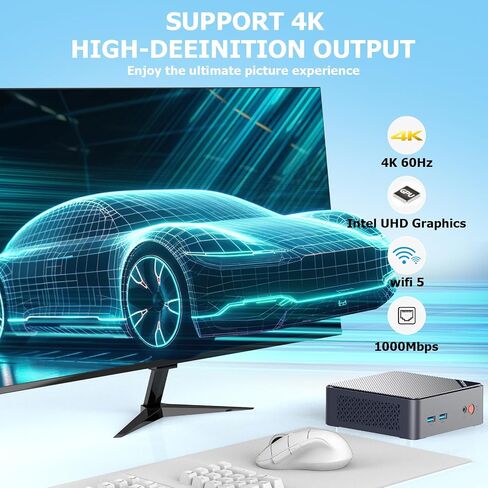 AWOW Mini PC N100, AK10 Pro 8GB RAM 256GB M.2 SSD Mini Computers Intel Alder Lake N100(3.4GHz), Mini Desktop Computer 4K Dual Display/WiFi/BT/USB3.2/Gigabit Ethernet for Office, Home, Business in Kuwait