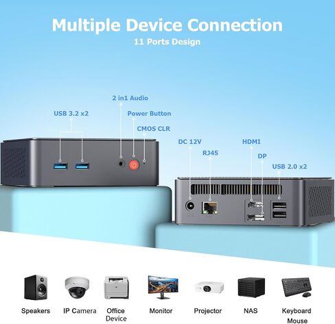 AWOW Mini PC N100, AK10 Pro 8GB RAM 256GB M.2 SSD Mini Computers Intel Alder Lake N100(3.4GHz), Mini Desktop Computer 4K Dual Display/WiFi/BT/USB3.2/Gigabit Ethernet for Office, Home, Business in Kuwait