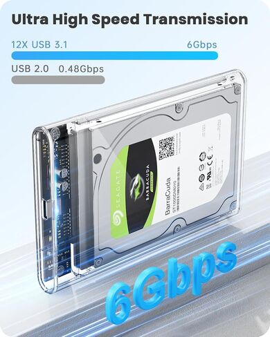 POSUGEAR 2.5'' External Hard Drive Enclosure, 6Gbps USB C 3.1 Gen 2 | SATA III Tool-Free External Hard Drive Case for 7mm/9.5mm 2.5 inch SSD HDD with UASP, Compatible with WD Toshiba Samsung PS4 in Saudi Arabia