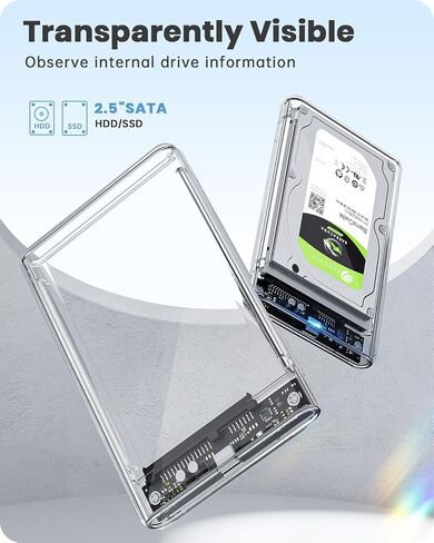 POSUGEAR 2.5'' External Hard Drive Enclosure, 6Gbps USB C 3.1 Gen 2 | SATA III Tool-Free External Hard Drive Case for 7mm/9.5mm 2.5 inch SSD HDD with UASP, Compatible with WD Toshiba Samsung PS4 in Saudi Arabia