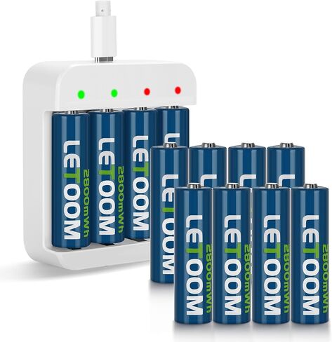 Lithium AA Batteries Rechargeable 4 Pack with Charger 1.5V, 2800mWh 2-Hour Fast Charge for Camera Batteries, Xbox, and Toys in Saudi Arabia