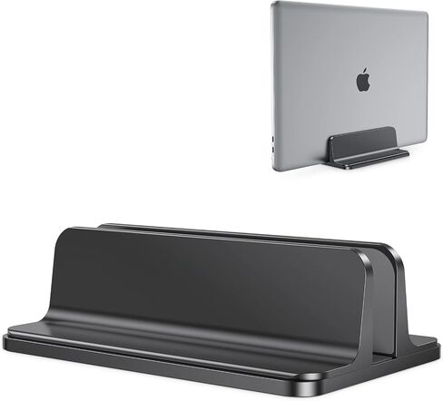OMOTON Vertical Laptop Stand Holder, Desktop Aluminum Stand for MacBook with Adjustable Dock Size, Fits All MacBook, Surface, Chromebook and Gaming Laptops (Up to 17.3 inches),Black in Saudi Arabia