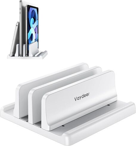 Vaydeer Vertical Laptop Stand for Desk, Dual Slots Plastic Laptop Holder with Space Saving 4-in-1 Design, Adjustable Laptop Stand Supports MacBook, Chromebook, Surface, Dell in Saudi Arabia