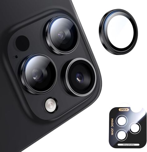 MAGIC JOHN for iPhone 16 Pro Max/16 Pro Camera Lens Protector [Alignment Kit&1:1 Invisible Perfect Fit] 9H Aerospace Tempered Glass Anti-Scratch Durable, Individual Cover Ring, Case Friendly, Set of 2,Black in Saudi Arabia