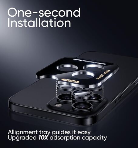 MAGIC JOHN for iPhone 16 Pro Max/16 Pro Camera Lens Protector [Alignment Kit&1:1 Invisible Perfect Fit] 9H Aerospace Tempered Glass Anti-Scratch Durable, Individual Cover Ring, Case Friendly, Set of 2,Black in Saudi Arabia
