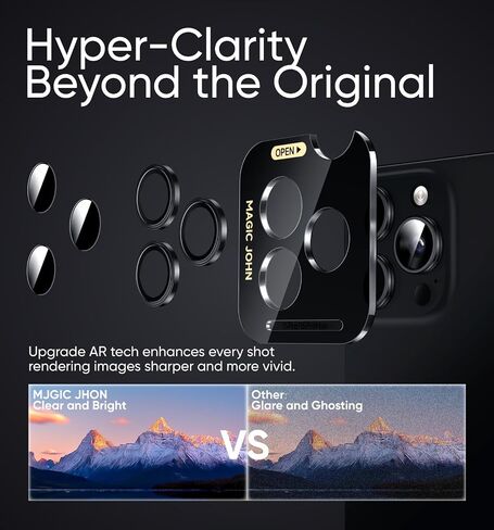 MAGIC JOHN for iPhone 16 Pro Max/16 Pro Camera Lens Protector [Alignment Kit&1:1 Invisible Perfect Fit] 9H Aerospace Tempered Glass Anti-Scratch Durable, Individual Cover Ring, Case Friendly, Set of 2,Black in Saudi Arabia