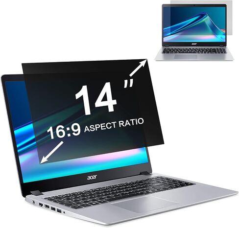 فلتر شاشة خصوصية للكمبيوتر المحمول ZOEGAA مقاس 14 بوصة، لشاشات عريضة مقاس 16:10 - Dell/HP/Acer/Samsung/Lenovo/ASUS/Toshiba، شاشة خصوصية مضادة للظهور، مضادة لحجب الضوء الأزرق ومضادة للوهج in Kuwait