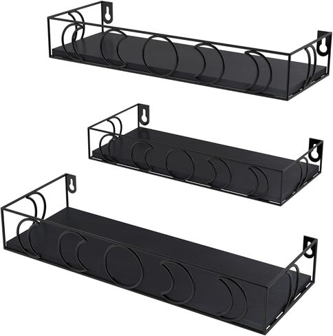 أرفف حائط عائمة باللونين الأسود والذهبي من PHAREGE، أرفف صغيرة مزخرفة على شكل مرحلة القمر لغرفة نوم الأطفال، رف عرض لتمثال المقتنيات الكريستالية، 3 عبوات in Kuwait