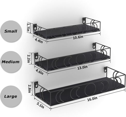 أرفف حائط عائمة باللونين الأسود والذهبي من PHAREGE، أرفف صغيرة مزخرفة على شكل مرحلة القمر لغرفة نوم الأطفال، رف عرض لتمثال المقتنيات الكريستالية، 3 عبوات in Kuwait
