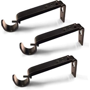 Curtain Rod Holders Heavy Duty Adjustable Rod Brackets for 7/8 or 1 Inch Rods, Set of 3 (Black)