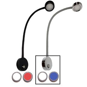 Wave One Marine | Dual Color Gooseneck LED Chart Reading Light | Flexible Dimmable Sailboat Cabin Wall Map Boat Yacht RV Interior Night Lighting 12-24V Volt (Black | White & Red)