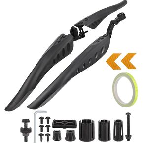 TuTuYa Bike Fender Set, Adjustable Bicycle Mudguards with 2 Arrow Reflective Stickers and 1 Reflective Tape, for 24-29 inch Bikes, Universal Front and Rear Tire Mud Guard for Most of Popular Bicycles
