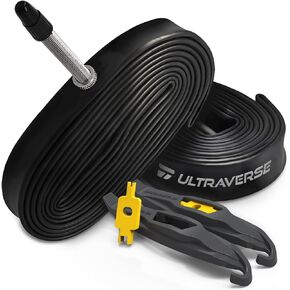 Ultraverse Bike Inner Tube for 700x23-25c, 700x28-32c, 700x35-43c 28 inch Bicycle Wheel Sizes with 48mm Presta Valve - Butyl Rubber Tubes for Road and Gravel Bikes - 2 Tubes, 2 tire levers Included