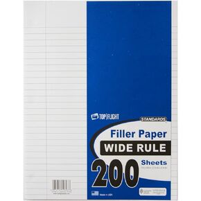 Top Flight Filler Paper, 8.5 x 11 Inches, Wide Rule, 200 Sheets (12803) White