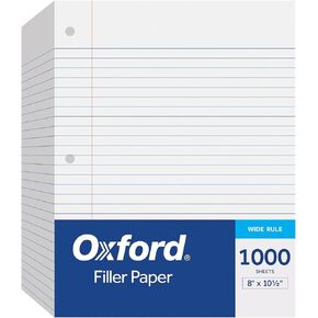 Oxford Loose Leaf Paper College Ruled - 1000 Pack Filler Paper - 8 X 10.5 Inch - 3-hole Punched College Ruled Notebook Paper -lined Paper for Adults, School Students and Kids
