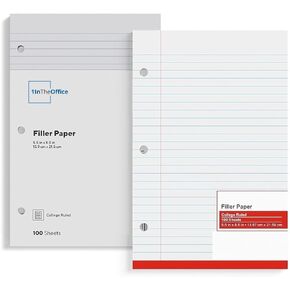 1InTheOffice College Ruled Filler Paper 5.5 x 8.5 Mini Binder Filler Paper, White, 100 Sheets/Pack