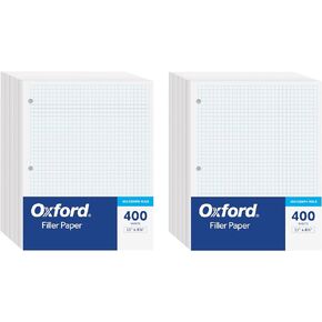 Oxford Loose Leaf Paper, Filler Paper Notebook Paper, 8-1/2" x 11", Graph Rule (4x4), 3-Hole Punched, 800 Sheets for 3 Ring Binders, 2 Packs of 400, White (62333)