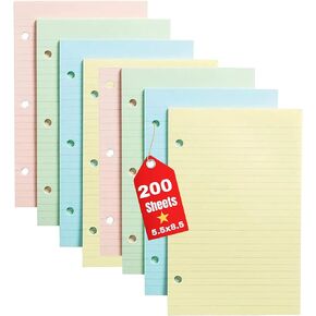 1InTheOffice 5.5 x 8.5 Paper, Pastel, College Ruled Mini Binder Paper, Loose Leaf Paper, Assorted Color, 200 Pack