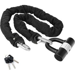 Heavy Duty Motorcycle Chain Lock 0.4In/10mm x 10 Ft with 17mm Thick Anti-Theft Cut Proof U-Lock and 3 Keys, Ideal for Motorcycle, Bikes, Generator, Gates, Scooter, Equipment