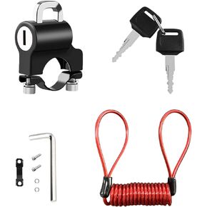 Motorcycle Helmet Lock Anti-Theft, Metal Tamper-Proof Portable Helmet Safety Lock with 2 Keys, 22-26mm Universal Helmet Accessories for Motorbike Scooter Street Bike (Lock & Red Rope)