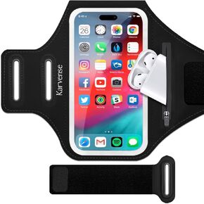 Phone Holder for Running, Karvense Phone Arm Bands for Running Gym Workout Jogging, for iPhone 15 Pro/15/14 Pro/14/13 Pro/13/12 Pro/11/XR, Samsung Galaxy, to 6.2'', Cell Phone Armband w/Zipper Pocket