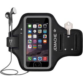 iPhone 6 7 8 SE 2020/2022 Armband, JEMACHE Fingerprint Touch Supported Gym Running Workout Arm Band for iPhone 6/6S/7/8/SE 2nd & 3rd gen with Key Holder (Black)