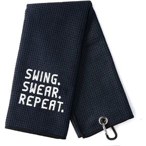 DYJYBMY Swing Swear Repeat Funny Golf Towel, Black, Microfiber, 15.7 x 23.6 in