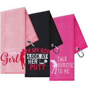 3 Pack Funny Golf Towel Embroidered Golf Towels for Golf Bags with Clip Golf Gifts for Men Women Birthday Gifts for Golf Fan, Retirement Gift (Black, Gray, Blue,Graceful Style)