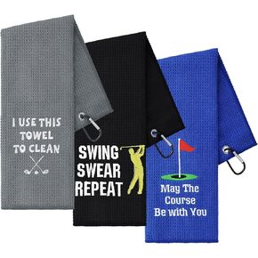 3 Pack Funny Golf Towel Embroidered Golf Towels for Golf Bags with Clip Golf Gifts for Men Women Birthday Gifts for Golf Fan, Retirement Gift (Black, Gray, Blue,Graceful Style)