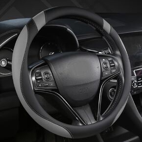 West Llama Customized Auto Car Steering Wheel Cover for Honda Civic, CR-Z, Insight, S2000, 14" - 14.25" (Black+Gray-Small Size)