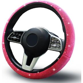 Bling Steering Wheel Cover, Rhinestones Steering Wheel Cover Crystal Diamond for Women, Sparkling Car Wheel Protector Universal Fit 14-15 inches - Black