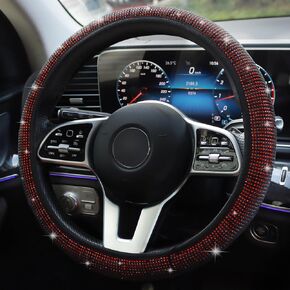 غطاء عجلة القيادة SJHTYA Bling، غطاء عجلة القيادة من أحجار الراين كريستال الماس للنساء، واقي عجلة السيارة اللامع مناسب عالمي 14-15 بوصة - أبيض