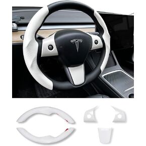 Tesla Model 3/Y Steering Wheel Cover, Carbon Fiber Steering Wheel Wrap Stickers for Tesla Model 3 Model Y 2017-2021 2022 2023 2024 Interior Accessories, Black