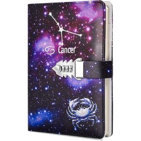 ARRLSDB A5 Creative Password Lock Journal PU Leather Combination Lock Diary Locking Diary Notepad (Aquarius)