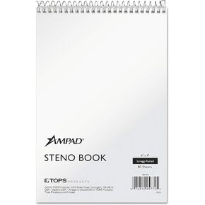 Ampad 40102R Evidence Recycled Steno Book, Gregg Rule, 6x9, White, 80 Sheets
