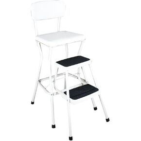 COSCO Stylaire Retro Chair + Step Stool with Flip-Up Vinyl Seat, White