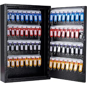 UMEKEN Key Box Wall Mount 64 Position Metal Valet Key Cabinet Lock Box with Key Tags, Key Holder Lockbox Key Organizer Safe Storage Locker Box, Black, 11.81" x 3.15" x 17.72"