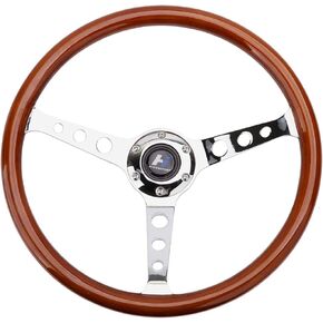 15" inch（380mm） Wood Grain Steering Wheel 6 Bolts 2" inch Depth Dish Silver Spoke Fit