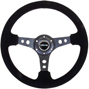 NRG Innovations NRG-RST-006-S Reinforced Steering Wheel 350mm Sport Steering Wheel (3" Deep), Black Spoke Suede Black Stitch
