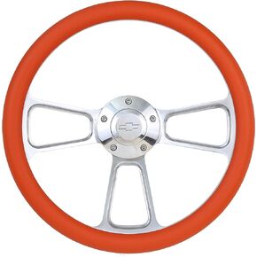 Black Steering Wheel 14 Inch Aluminum with Chevy Installation Adapter and Horn