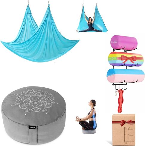 Yes4All Aerial Yoga Hammock 5.5 Yards, 198 Inches Height Aerial Silks, Yoga Trapeze Increasing Strength, Flexibility and Balance in Kuwait