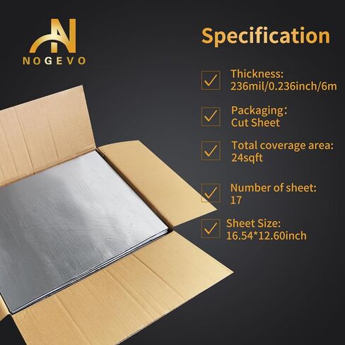 10sqft Car Sound Deadening Mat, 236mil (6mm) Closed Cell Foam & Glass Fiber, Standard DIY Kit for Doors, Floor & Trunk, Heat Insulation for Automotive Hood & Engine in Kuwait