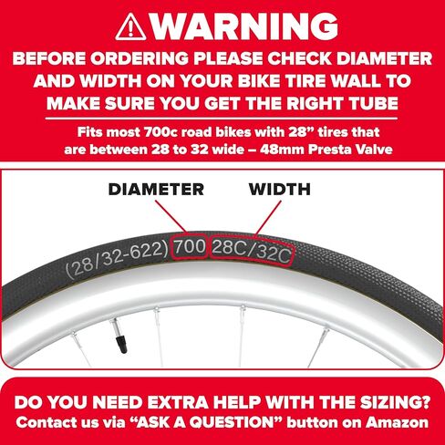 Ultraverse Bike Inner Tube for 700x23-25c, 700x28-32c, 700x35-43c 28 inch Bicycle Wheel Sizes with 48mm Presta Valve - Butyl Rubber Tubes for Road and Gravel Bikes - 2 Tubes, 2 tire levers Included in Saudi Arabia